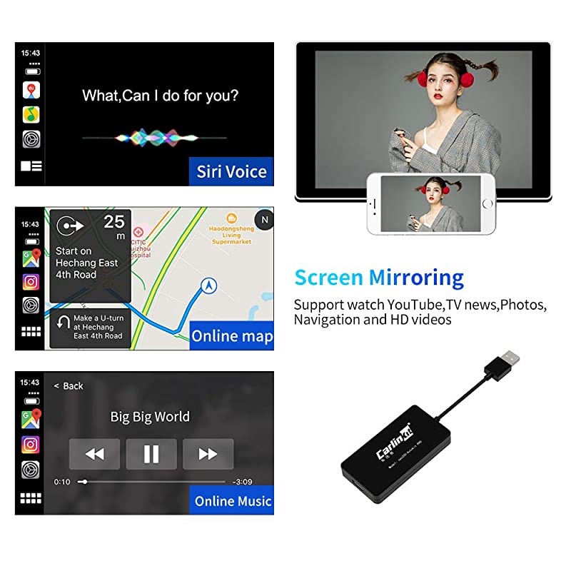 CarPlay Wireless to Android Head Unit, and Wired Android Auto, USB Dongle Compatible with all Android 4.4 or above Car Radio USB connection, Support Online Upgrade of APP & Box Version
