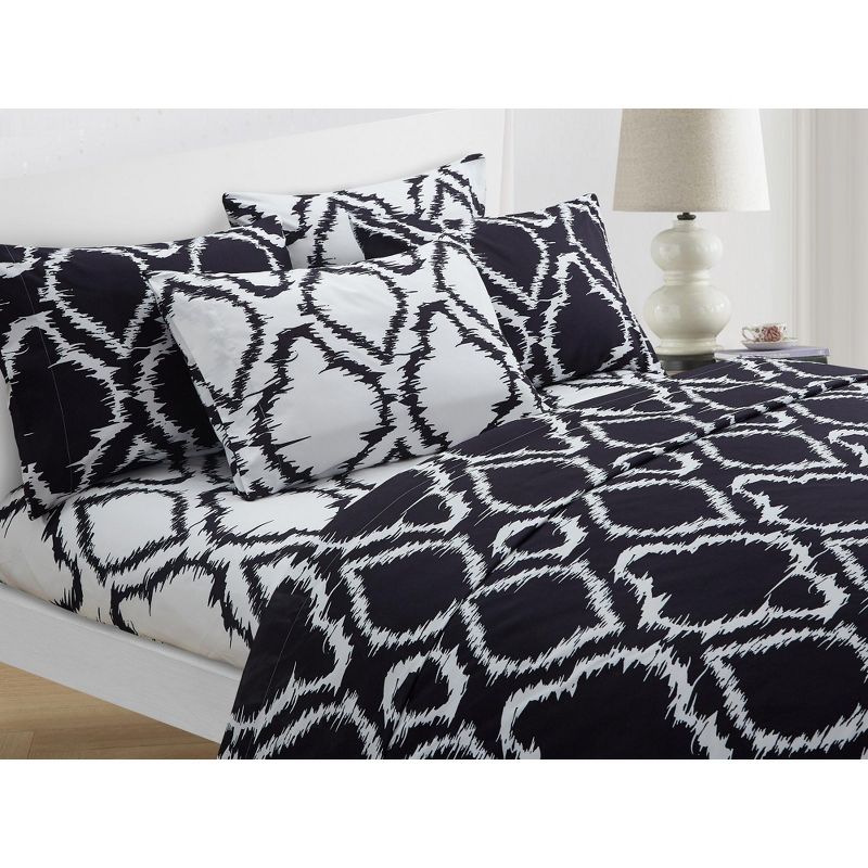 Chic Home Arianna 4 Piece Sheet Set Contemporary Ikat Medallion Print Pattern Design - Includes Flat & Fitted Sheets and Bonus Pillowcases, Black Twin