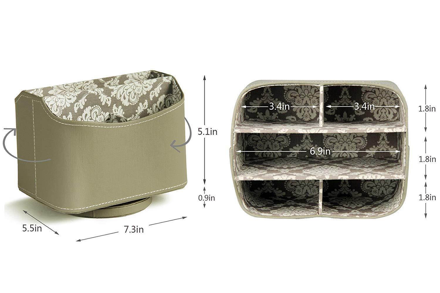 Ms.Box Media Storage PU Leather Spinning Remote Control Holder Organizer, Remote Caddy, Remote Controller Holder Soft Fabric Lining, Grey, 7.3X 5.5 x 6 inches