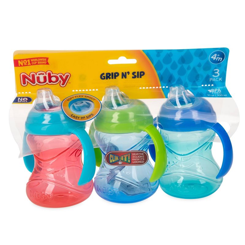 Nuby Cup 3pk Click-It Handle Cup - Aqua/Blue/Red - 8oz