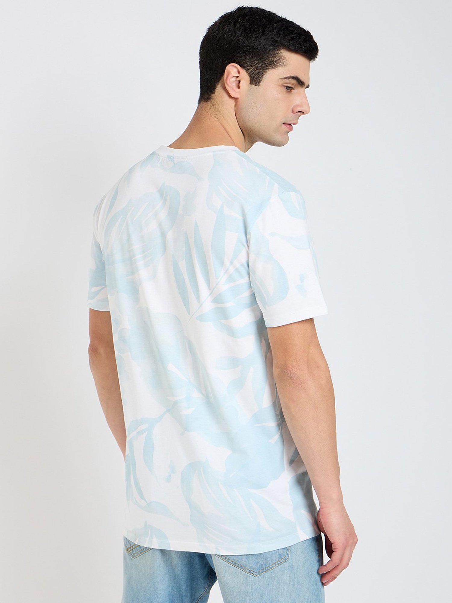 EDRIO White Regular Fit Printed Crew T-shirt
