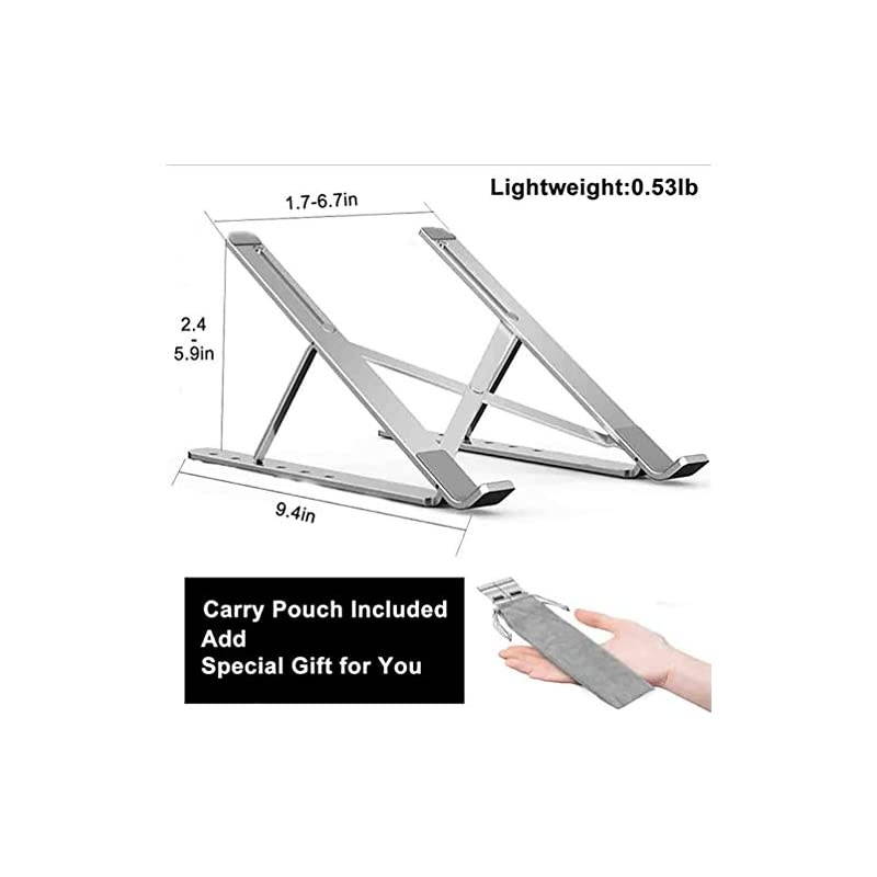 Adjustable Laptop Stand Portable, Adjustable Laptop Stand for Desk Laptop Riser Holder Foldable, Improved Aluminum Alloy Computer Stand for Laptop up to 17.3", Supports 55lbs, Rise Height 6"