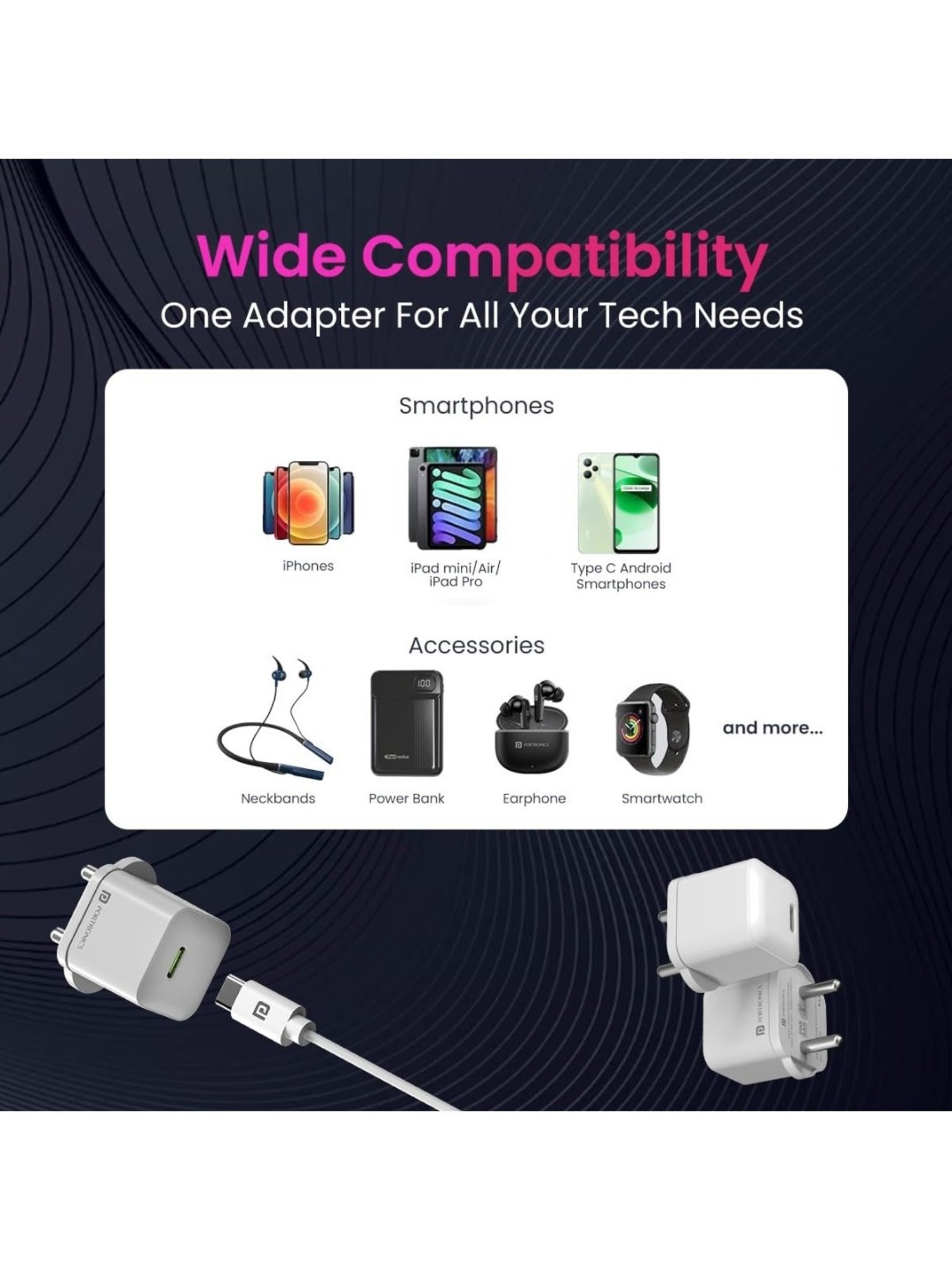 Portronics Adapto 20 Lite Smallest 20W GaN Wall Charger with Type C PD (White)