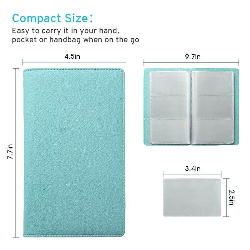 Leather Business Card Book Holder, Professional Business Cards Book Organizer PU Name Card Credit Cards Book Holder Booklet (Mint Green)