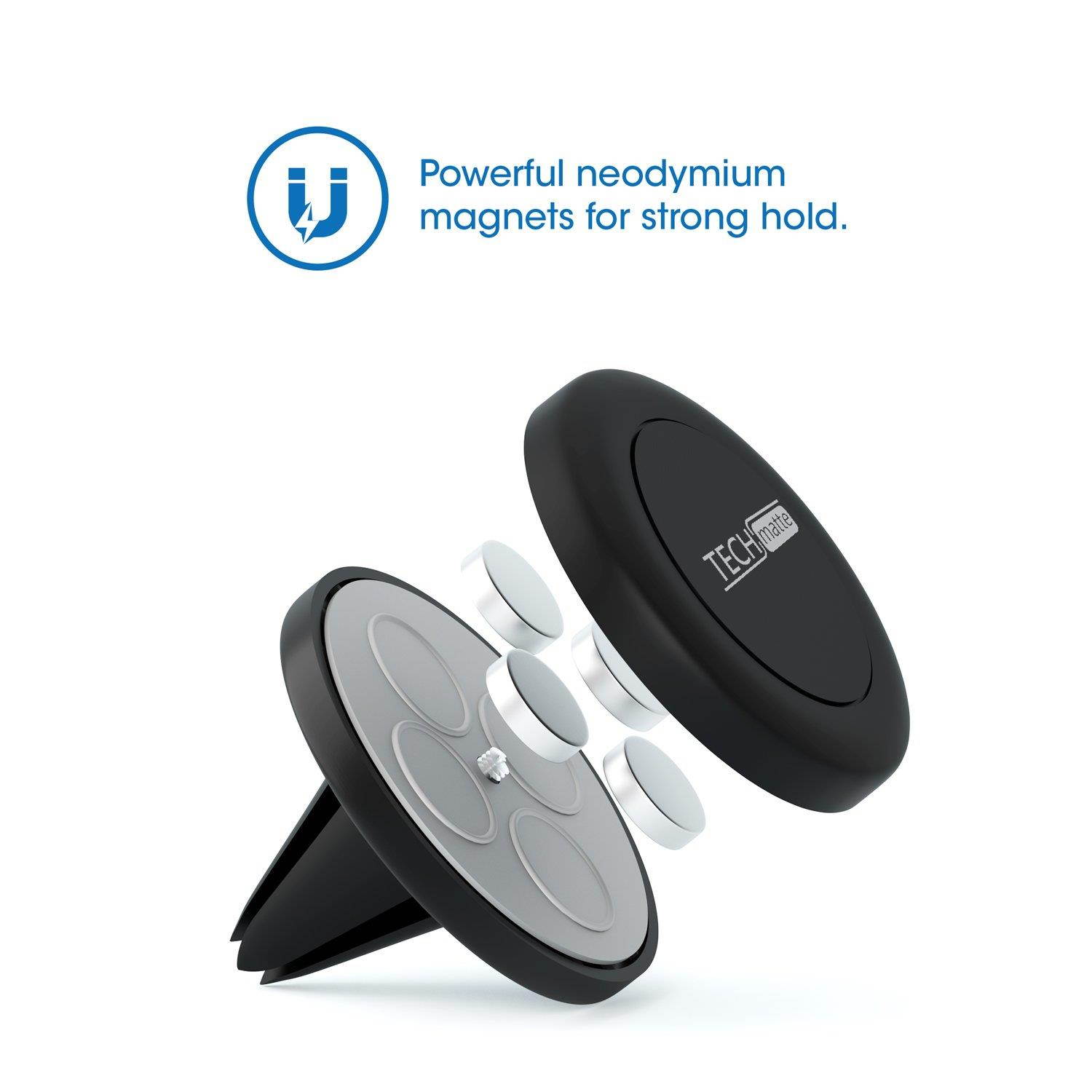 TechMatte MagGrip Universal Air Vent Magnetic Mount Car Phone Holder with Powerful Magnetic Grip Technology (2 Pack) - Black