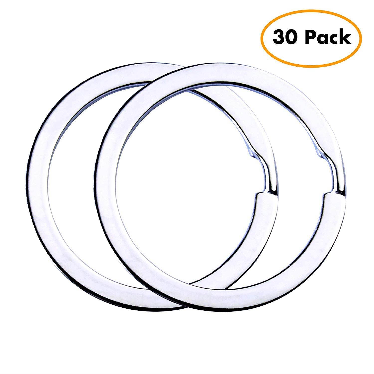 Flat Key Rings Key Chain Metal Split Ring 30pcs (Round 1.25 inch Diameter), for Home Car Keys Organization, Lead Free Nickel Plated Silver