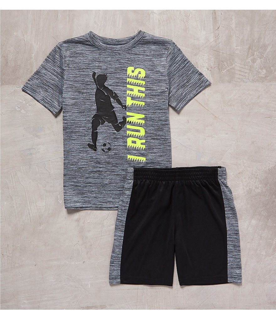 Kinetic by Class Club Little Boys 2T-7 Short-Sleeve Play Hard Performance Tee and Shorts Set