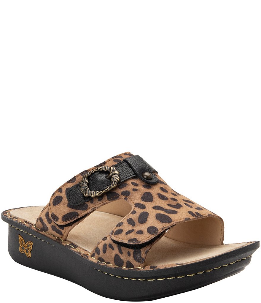 Alegria Kasha Savage Leopard Printed Leather Platform Wedge Slides