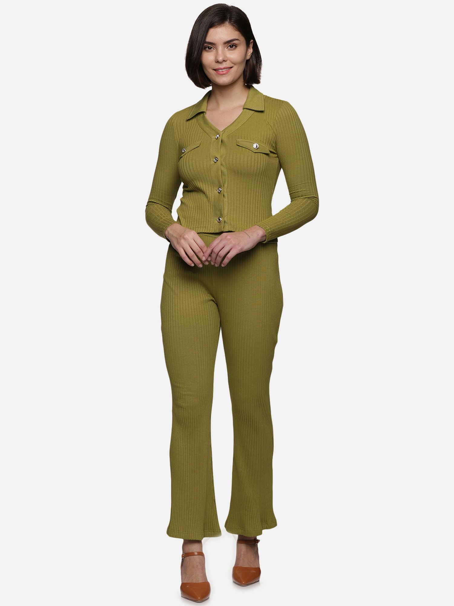 ISU Olive Cotton Slim Fit High Rise Pants