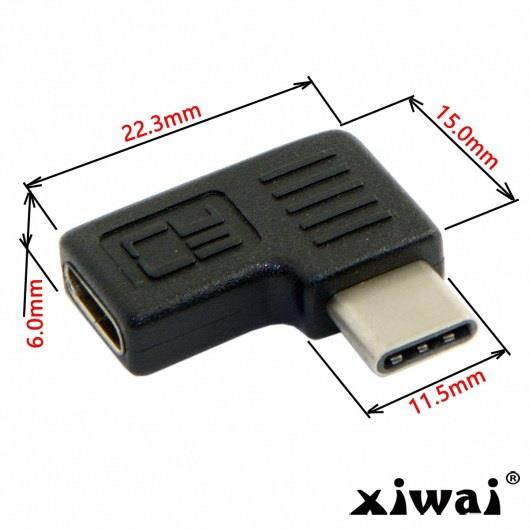 Xiwai 90 Degree Right Left Angled USB 3.1 Type-C Male to Female Extension Adapter for Laptop & Tablet & Mobile Phone