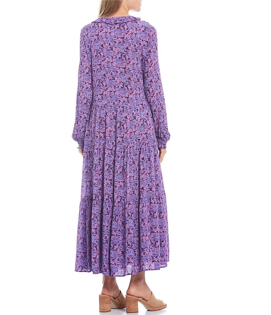 C&V Chelsea & Violet Floral Print Long Sleeve Tiered Maxi Dress