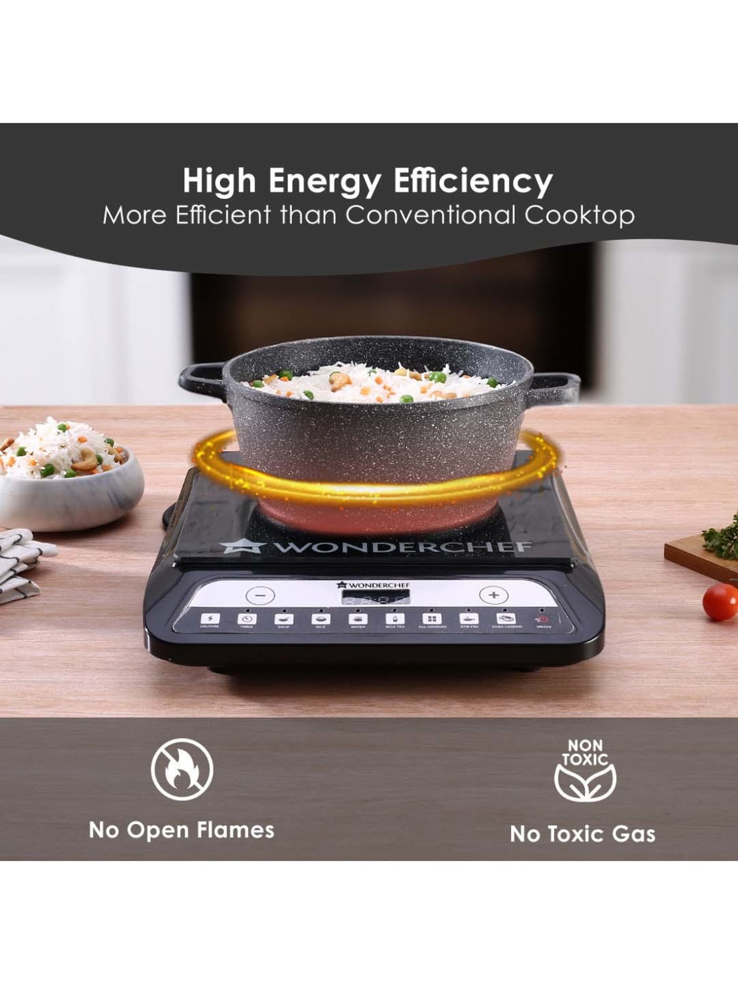 Wonderchef 1400W Induction Cooktop with 11 Preset Functions Push Touch Control,2-Year Warranty