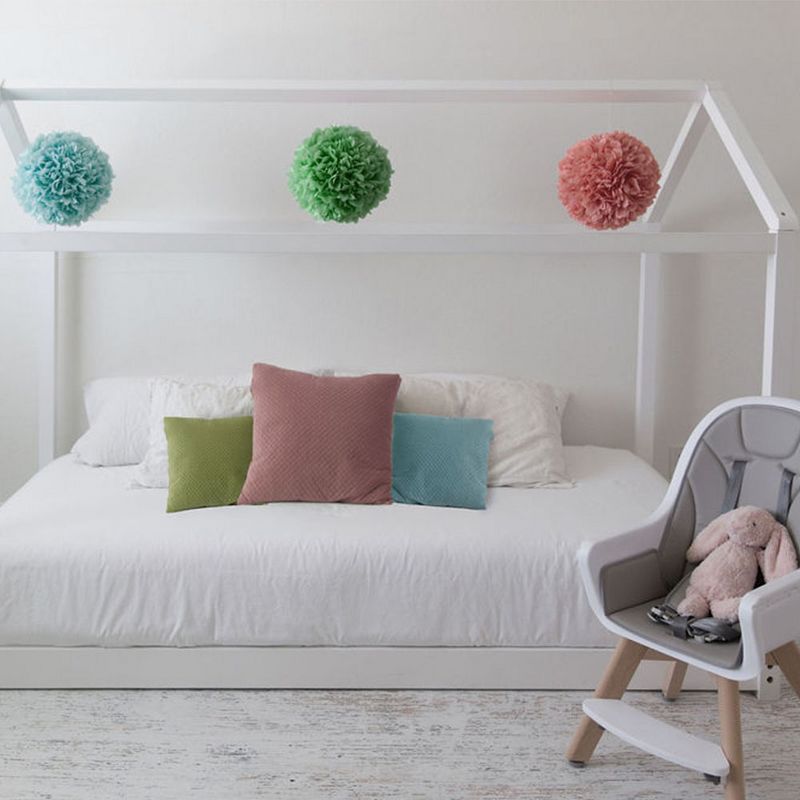 Mindful Living Durable Beautiful High Quality Wooden Twin Sized House Bed Frame and Easy to Assemble Canopy for Children and Teens, White