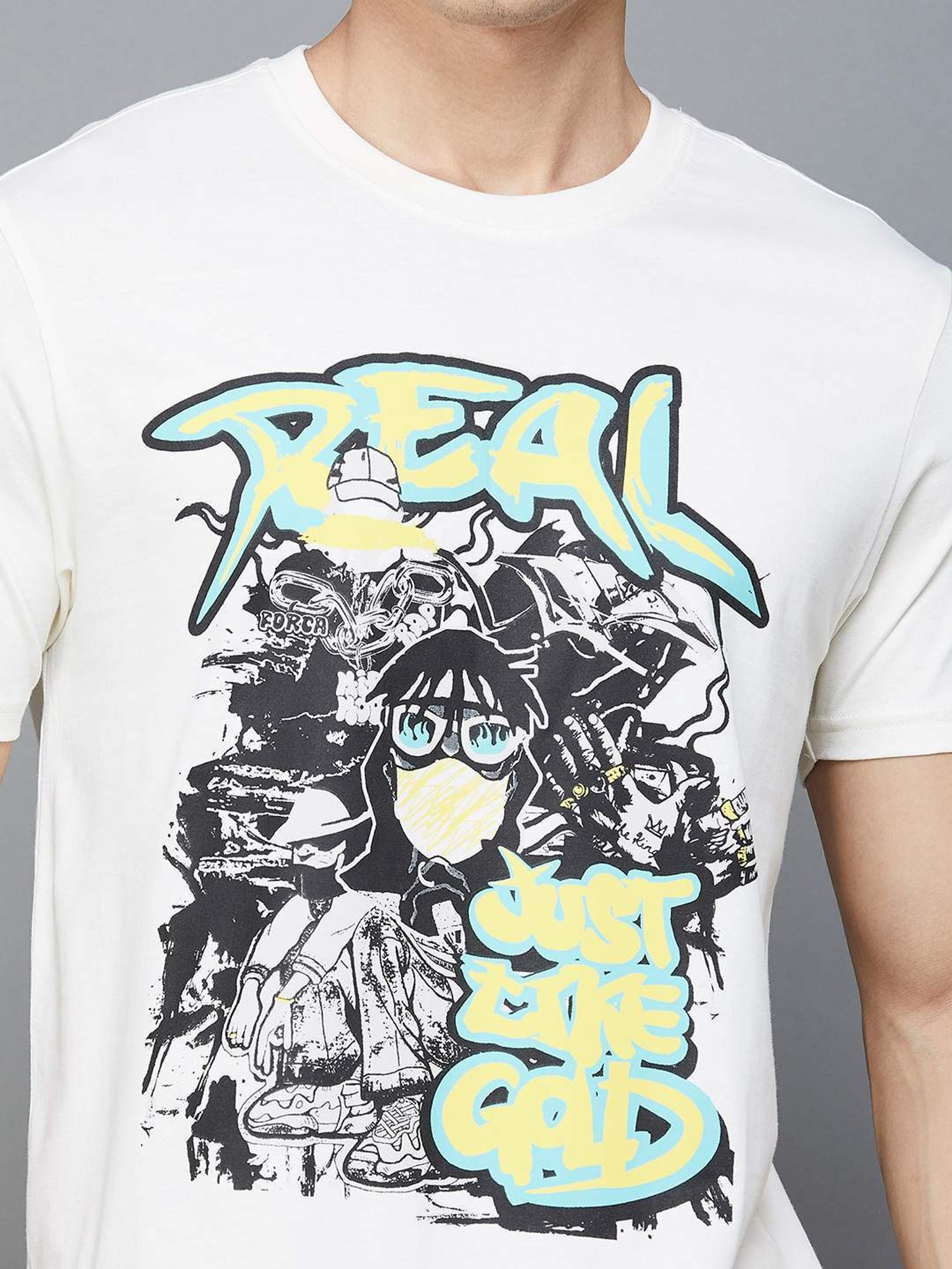 Forca by Lifestyle White Cotton Regular Fit Printed T-Shirt