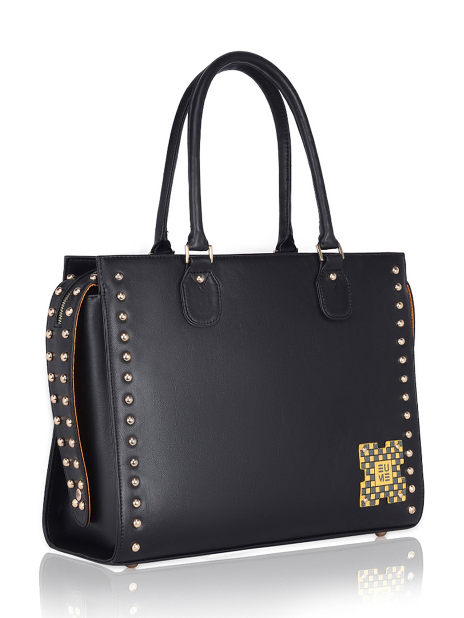 Eume Daffodil Black Leather Satchel Handbag