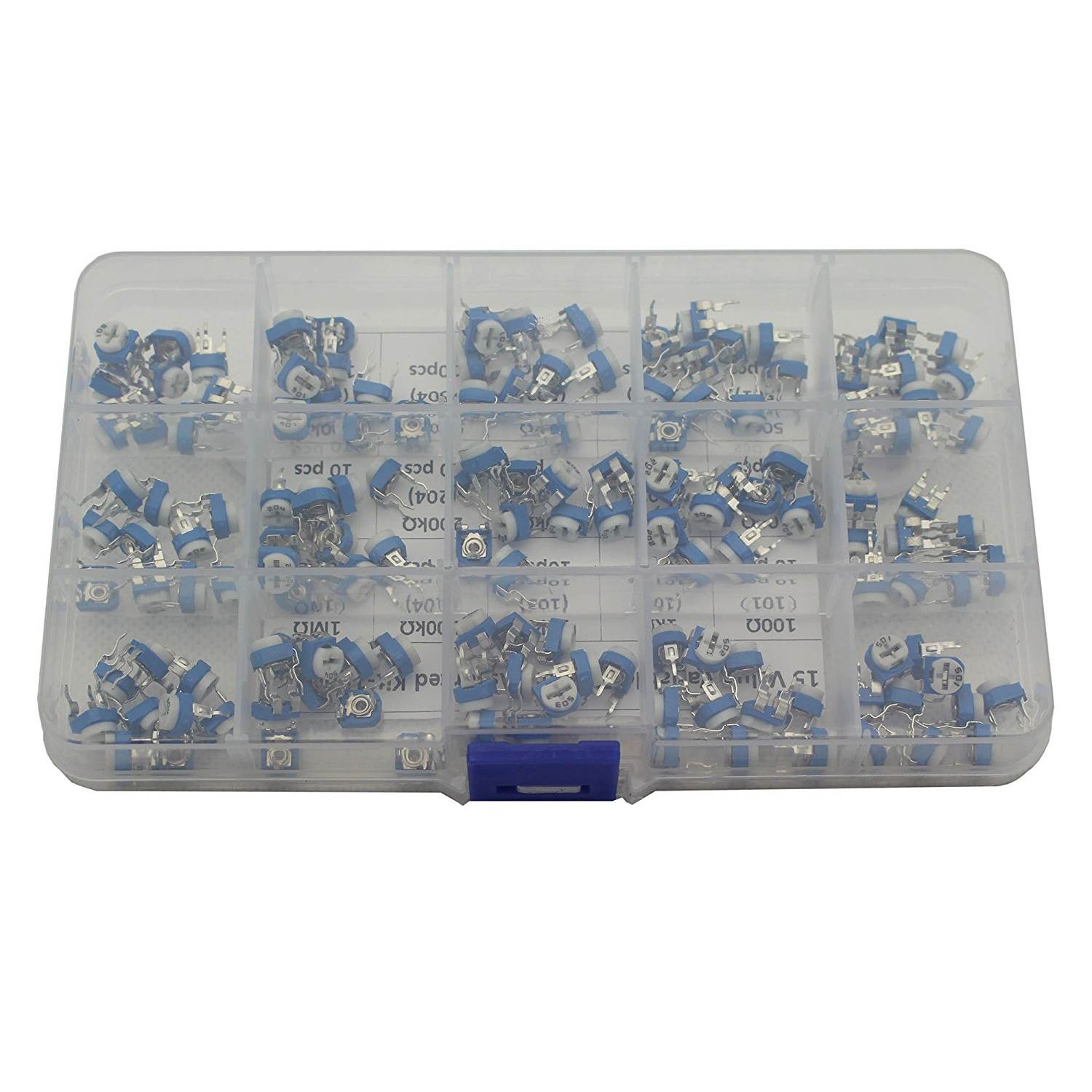 150 Pcs 15 Value 100 ohm- 2M ohm Trimpot Variable Resistor 6mm Potentiometer Assortment Kit