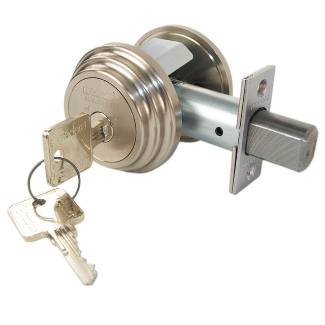 Medeco Maxum 11-R604-619-FM Satin Nickel US15 Grade 1 Single Cylinder Tubular Deadlock Deadbolt With 2-3/4" Backset And 1" Faceplate, High Security M3 Freedom Keyway