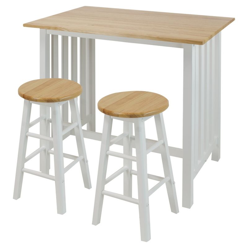 3pc Breakfast Counter Height Dining Set Made with Solid Wood White - Flora Home