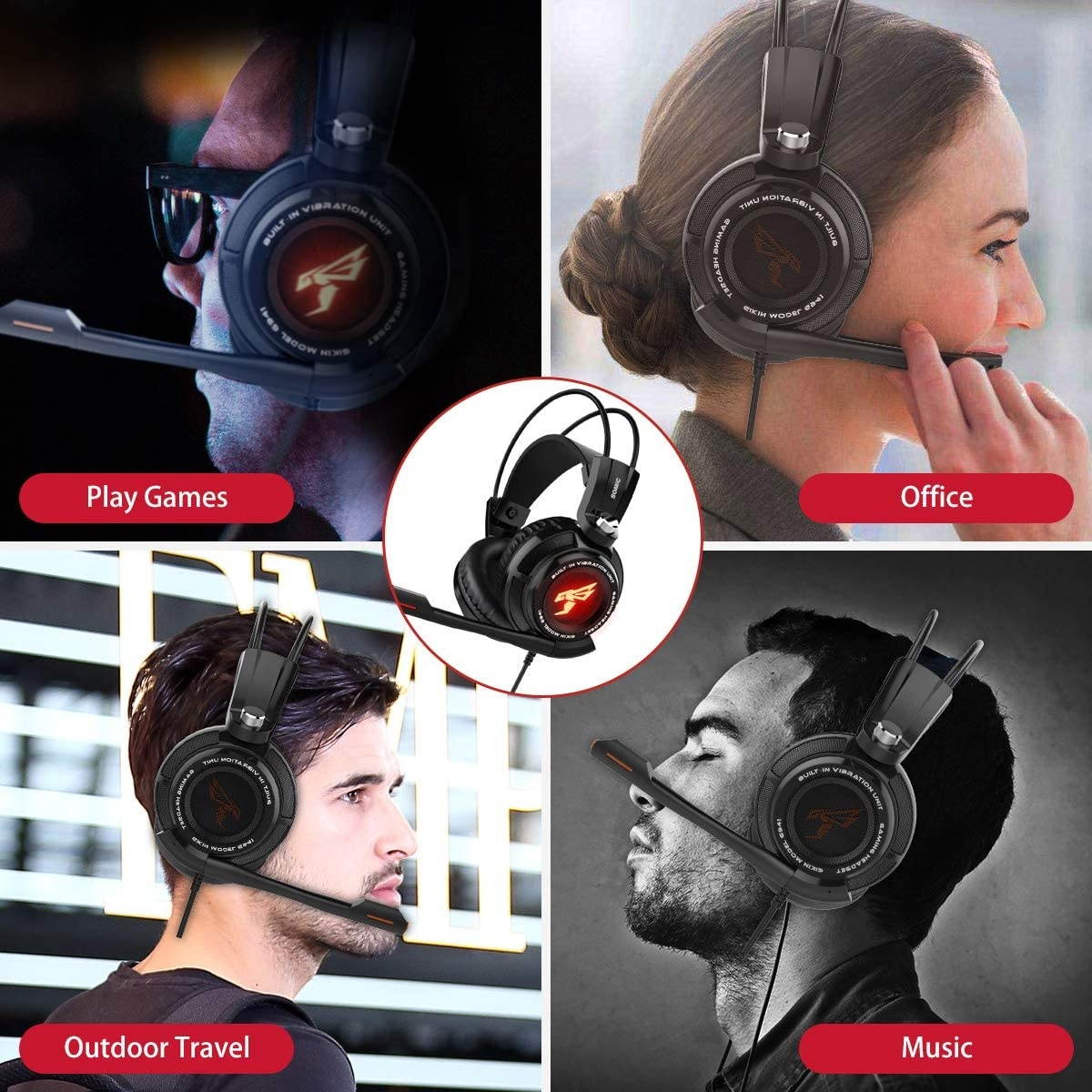 SOMIC G941 Gaming Headset for PS4, PC and Laptop, 7.1 Virtual Surround Sound USB Lightweight Over Ear Headphone with Mic,Volume Control,LED(Black)