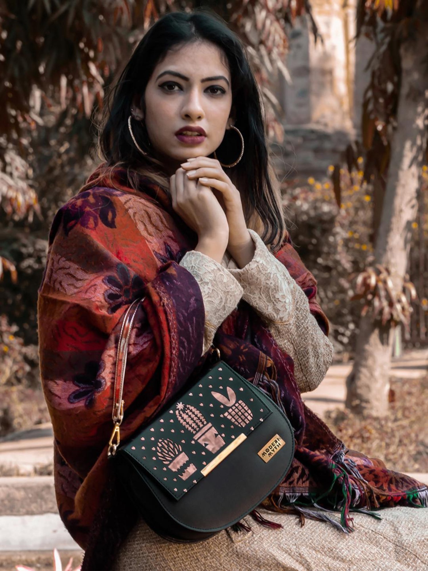 Modern Myth Black Cut Work Medium Handbag