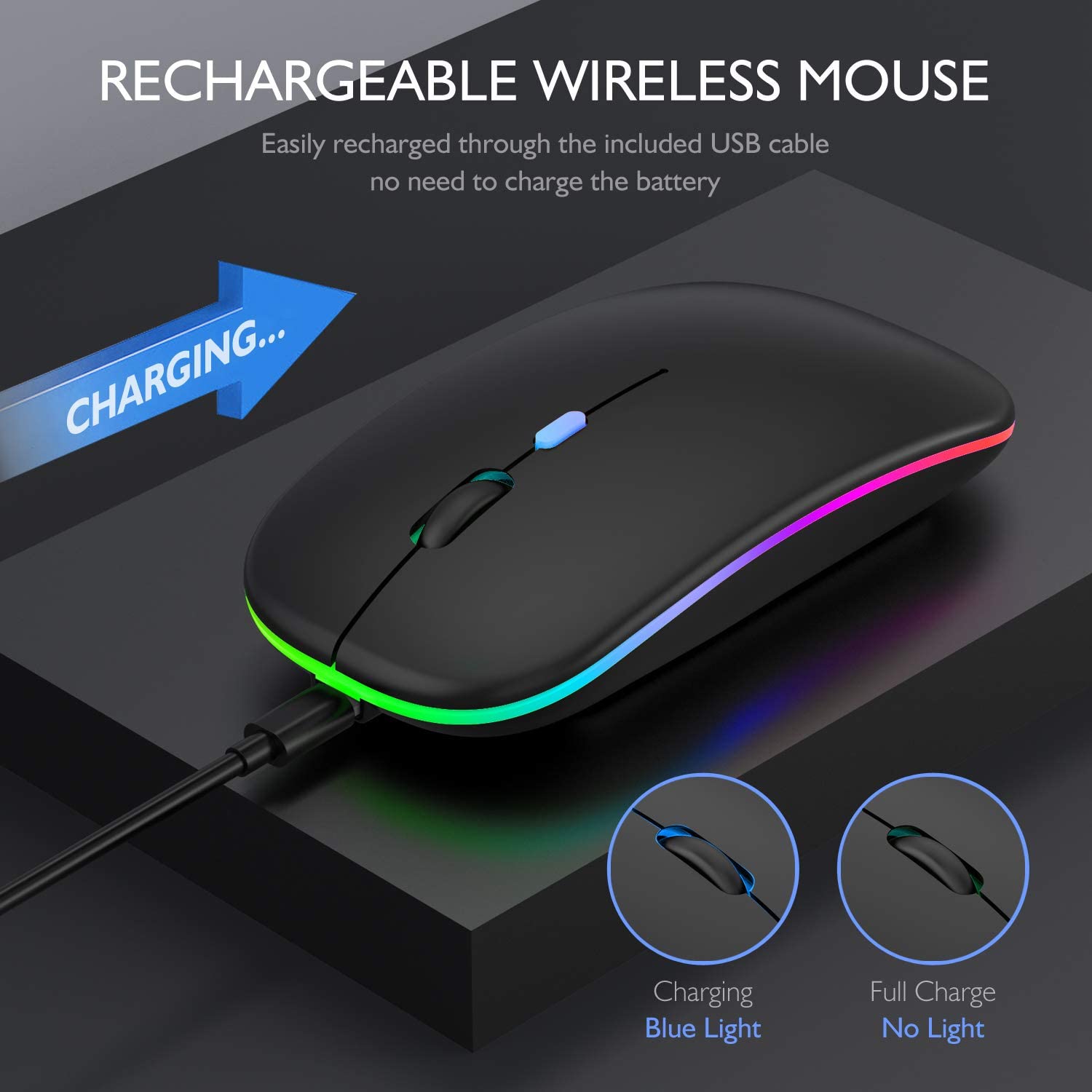 LED Bluetooth Wireless Mouse,Bluetooth Mouse for MacBook Pro,Bluetooth Mice for MacBook Air,Rechargeable Wireless Mouse for MacBook, Laptop, Mac,ipad,ipad Pro (Black)