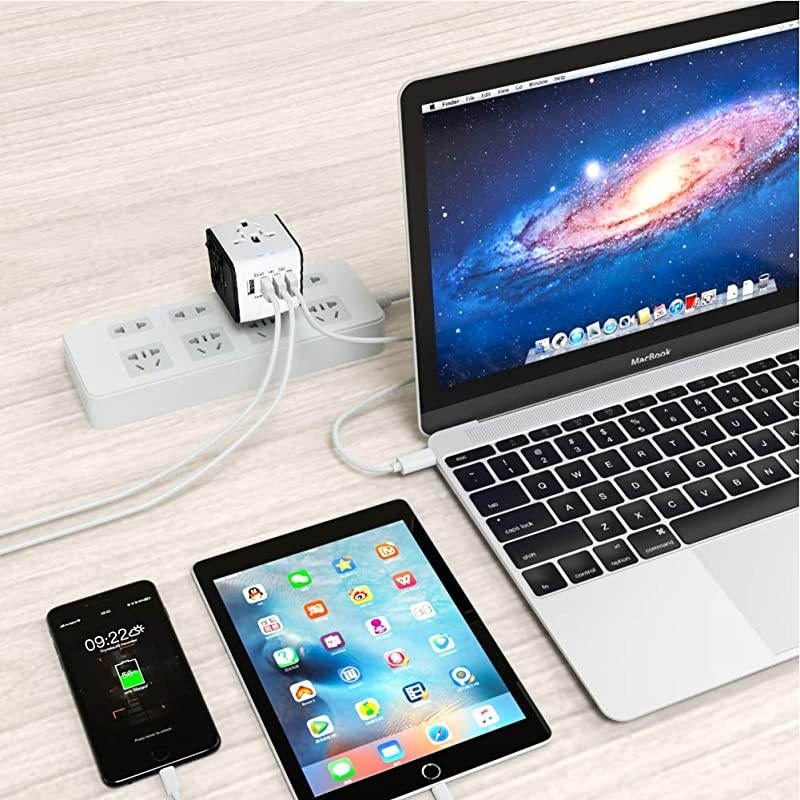 Travel Adapter Universal Power Adapter Worldwide All in One 4 USB with Electrical Plug Perfect for European US, EU, UK, AU 160 Countries (White) &iexcl;&shy;