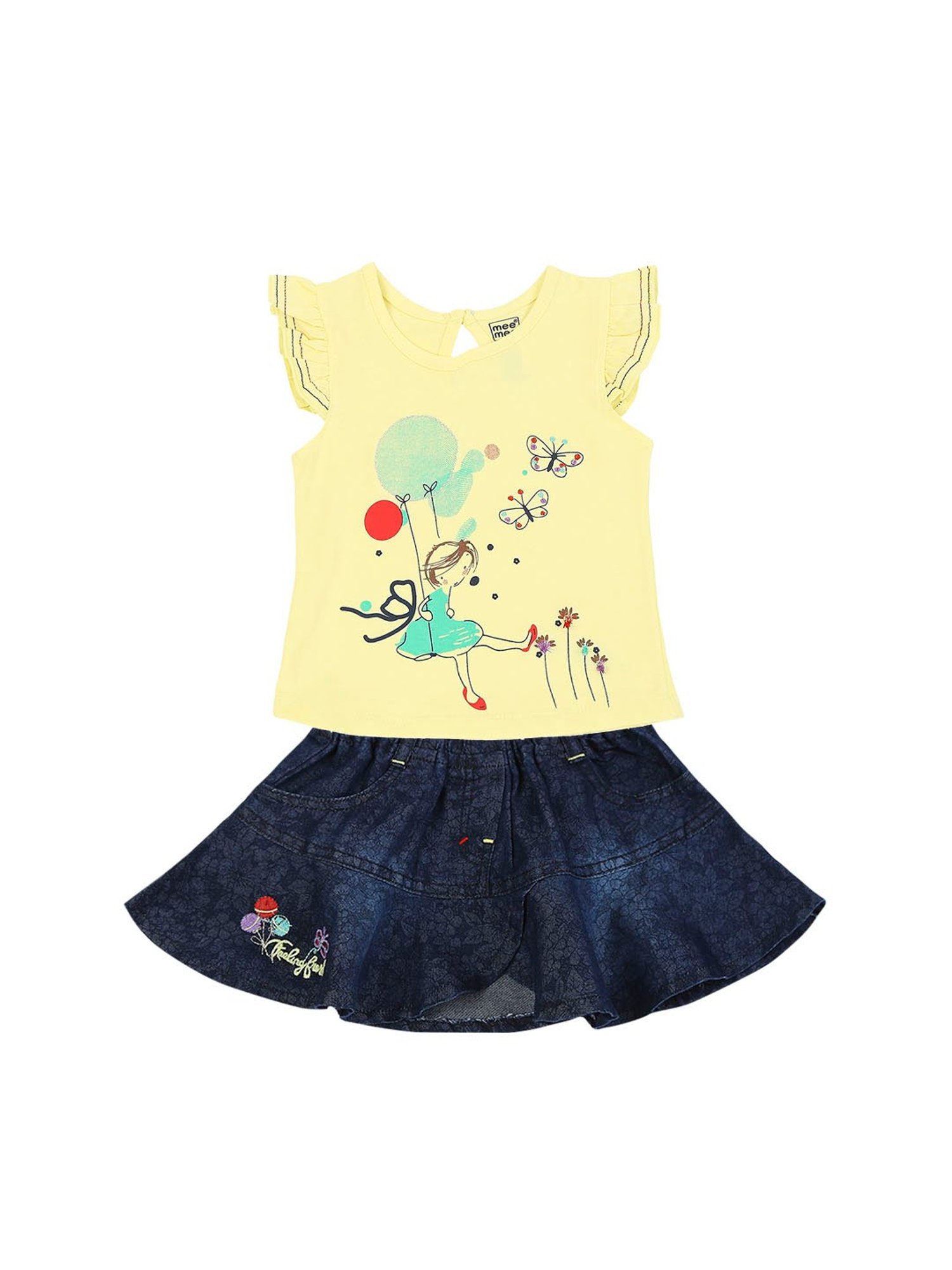 Mee Mee Kids Yellow & Blue Printed Top with Skirt