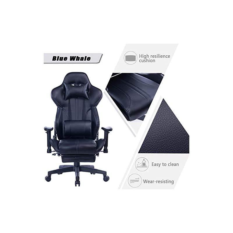 Gaming Chair Super Big and Tall PC Computer Game Chair with Footrest Racing Desk Chair Ergonomic Office Chair High Back PU Leather Computer Game Chair with Massage Lumbar Support