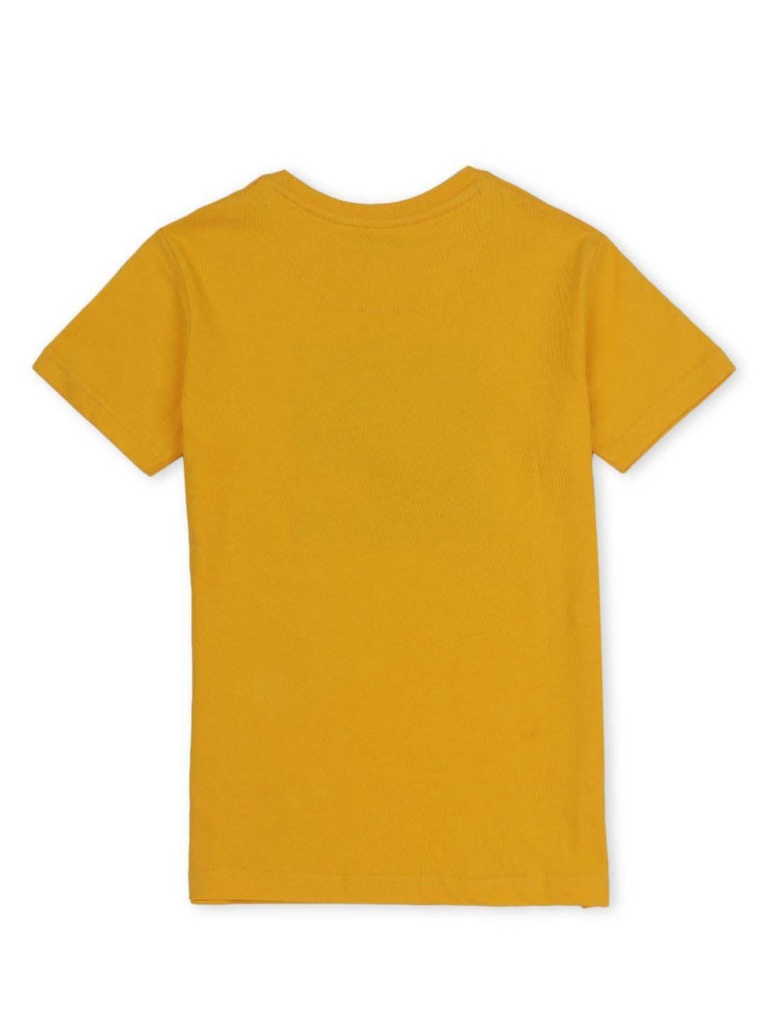 Palm Tree Kids Yellow & Blue Cotton Printed T-Shirt