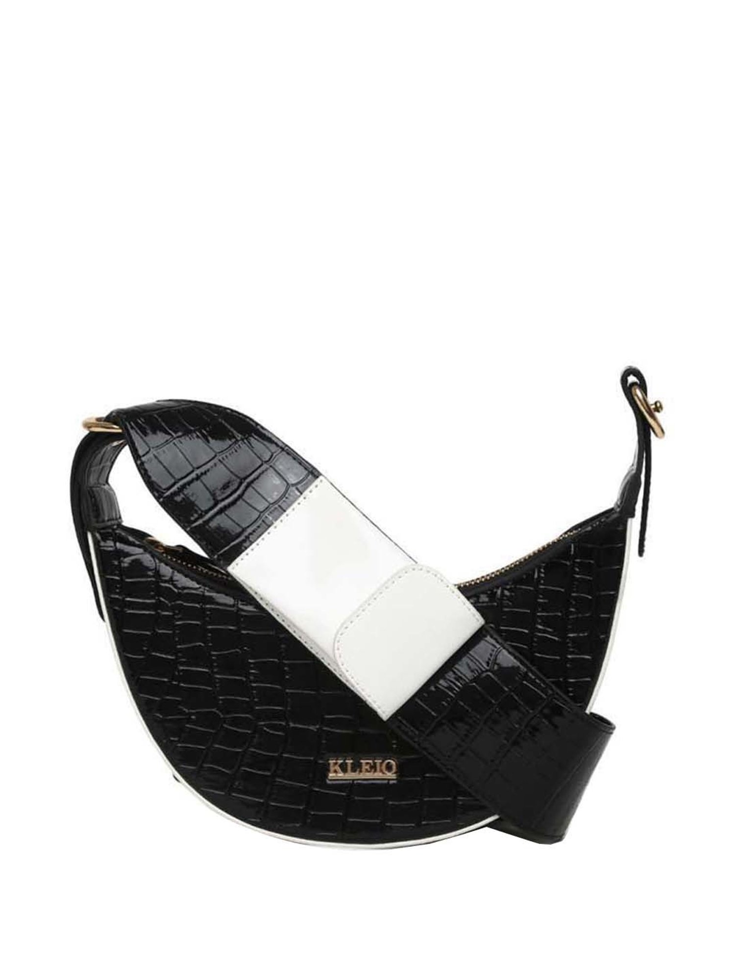KLEIO Black Textured Medium Sling Handbag