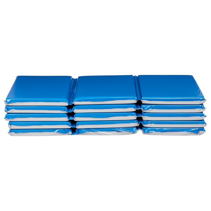 ECR4Kids Everyday 3-Fold Rest Mat, 2in Thick, Toddler Rest Time Sleeping Mat, 5-Pack - Blue/Grey