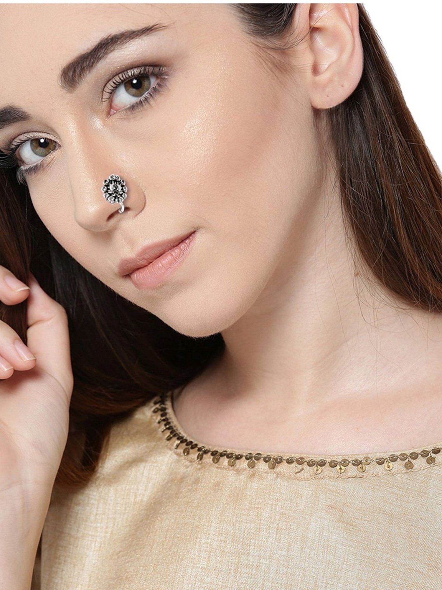 Zaveri Pearls Silver & Clear Alloy Nose Clip - Set of 4