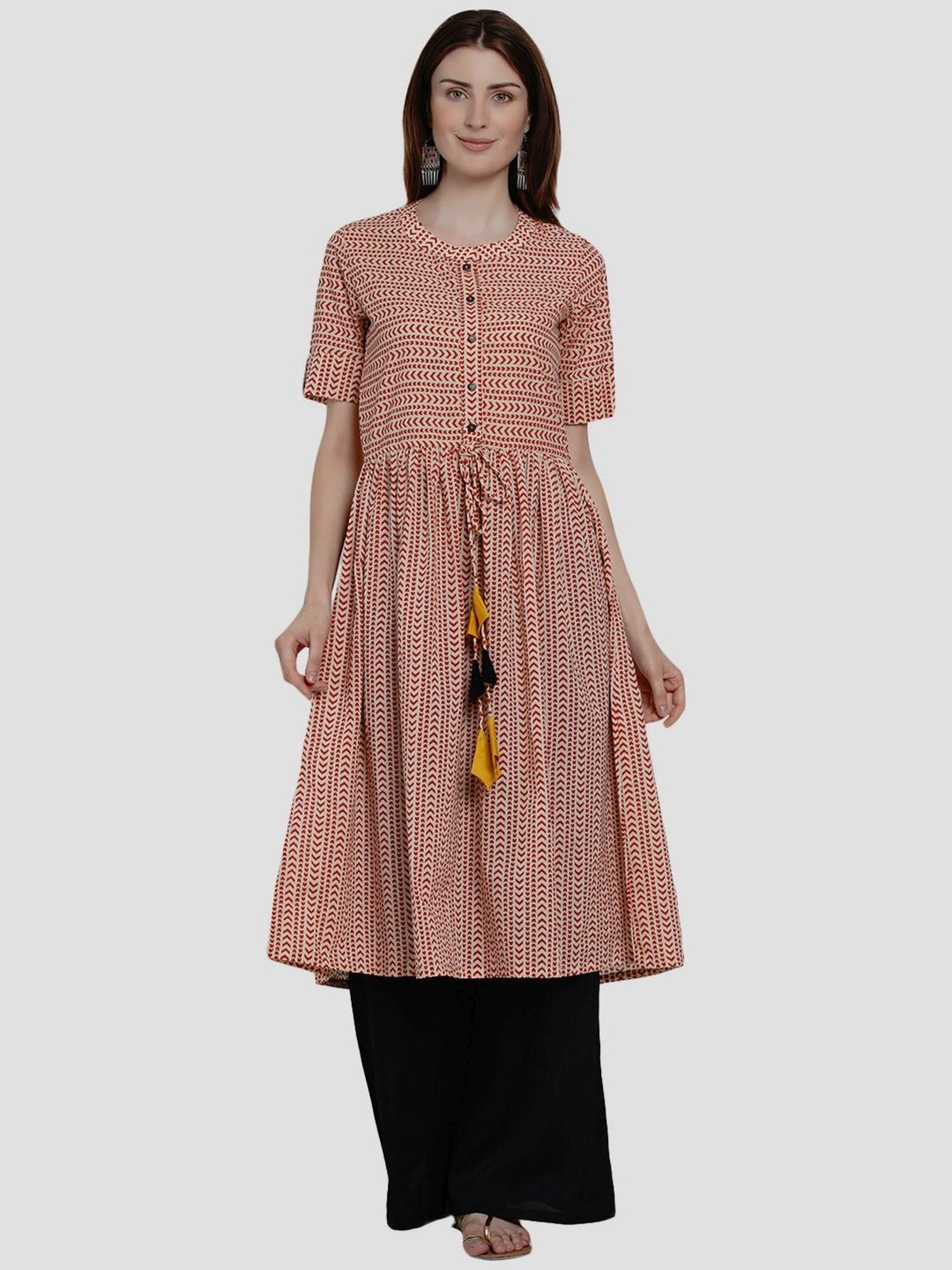 Women Republic Beige Cotton Printed A Line Kurta