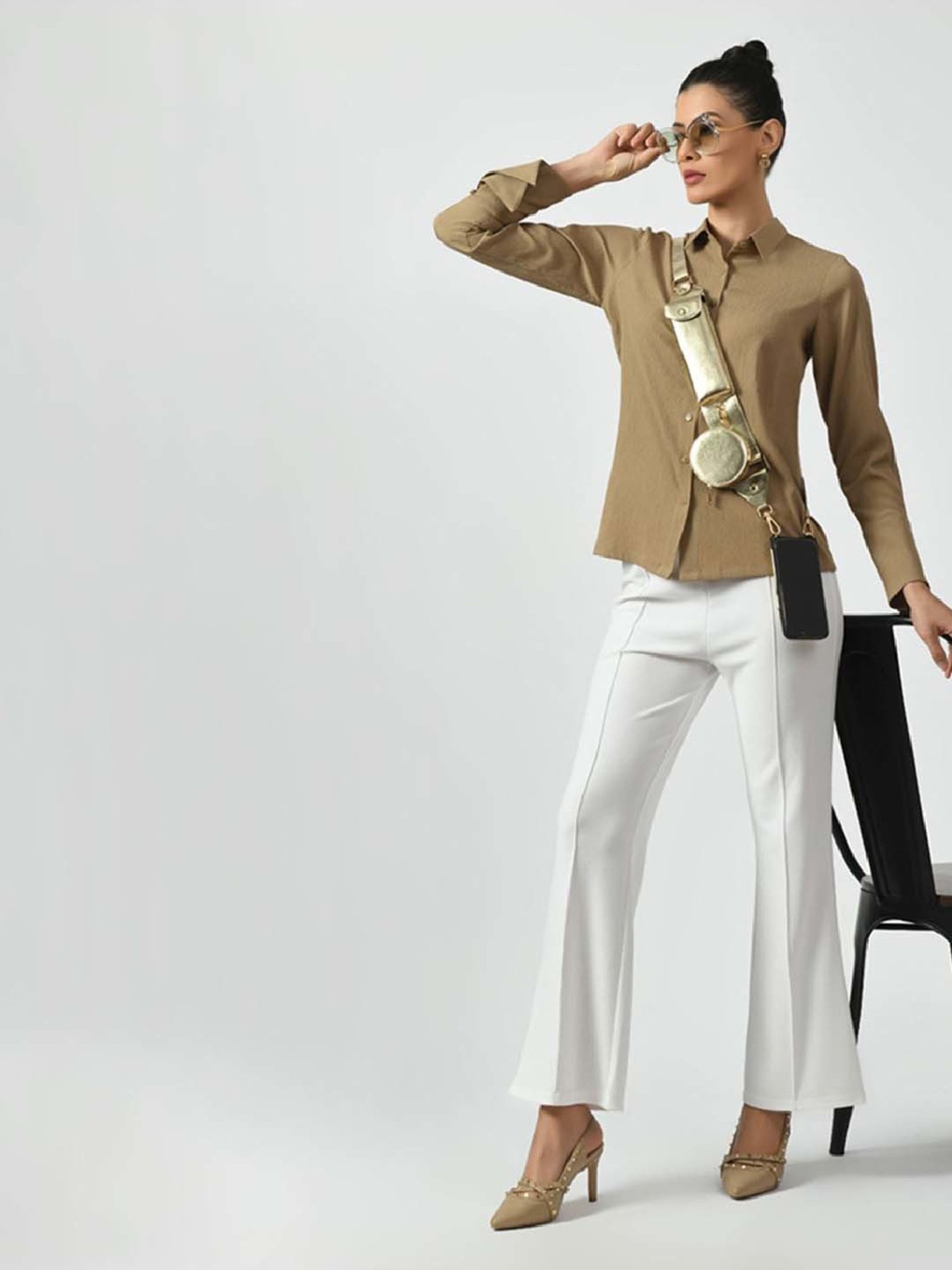 Office & You Beige Plain Shirt