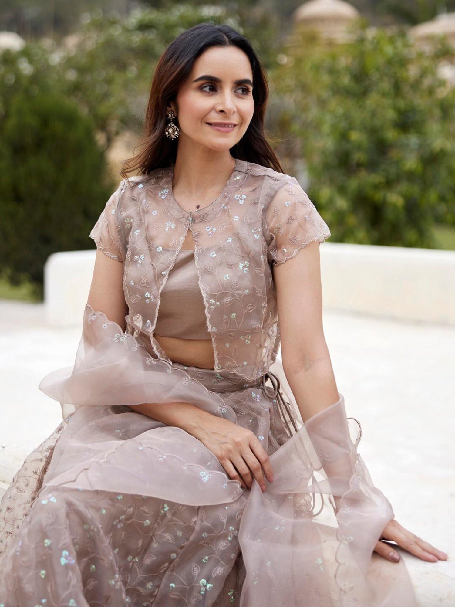 Geroo Jaipur Mud Sequins Embroidery Organza Lehenga Set