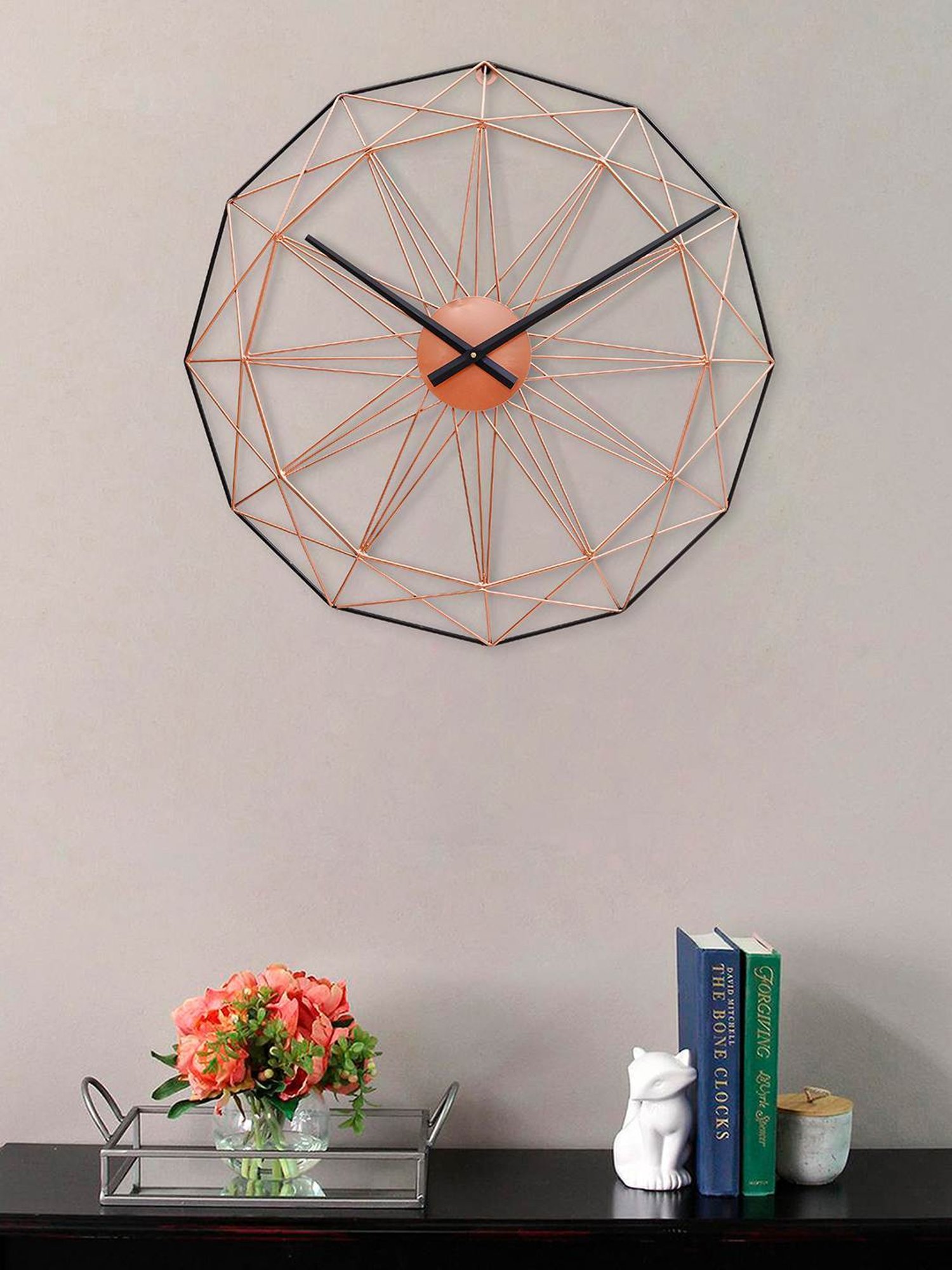 CHRONIKLE Classic Round Black & Copper Rose Gold Iron Wall Clock