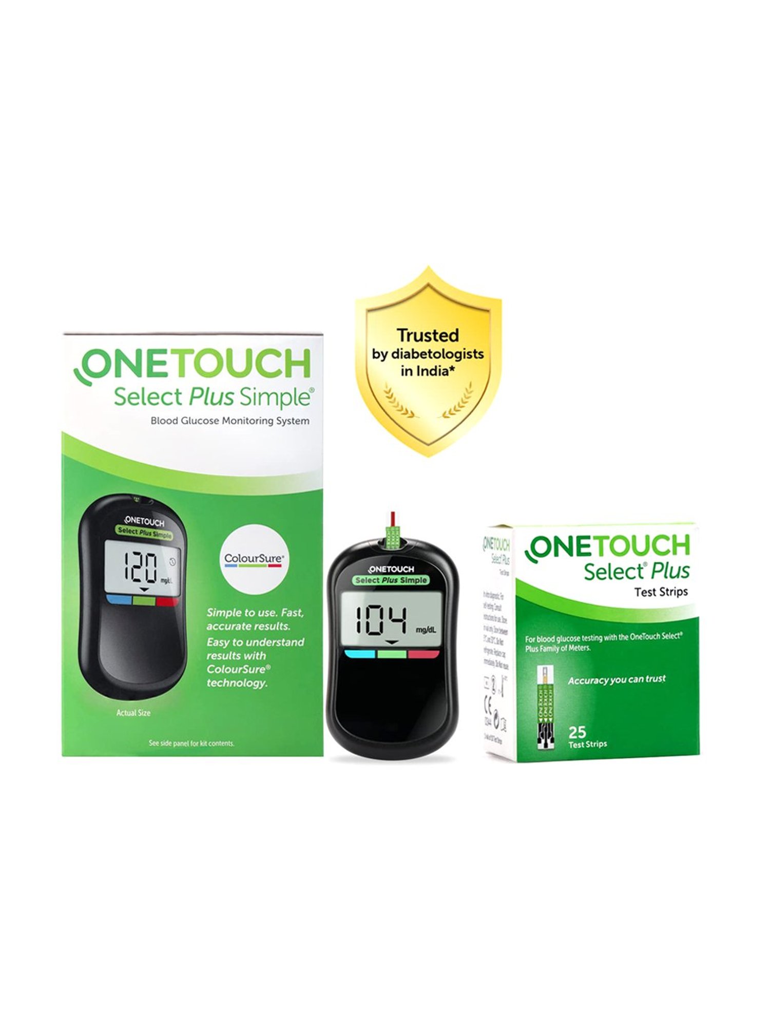 OneTouch Select Plus Simple glucometer combo with 25 Test Strips & 10 Ultrasoft Lancets