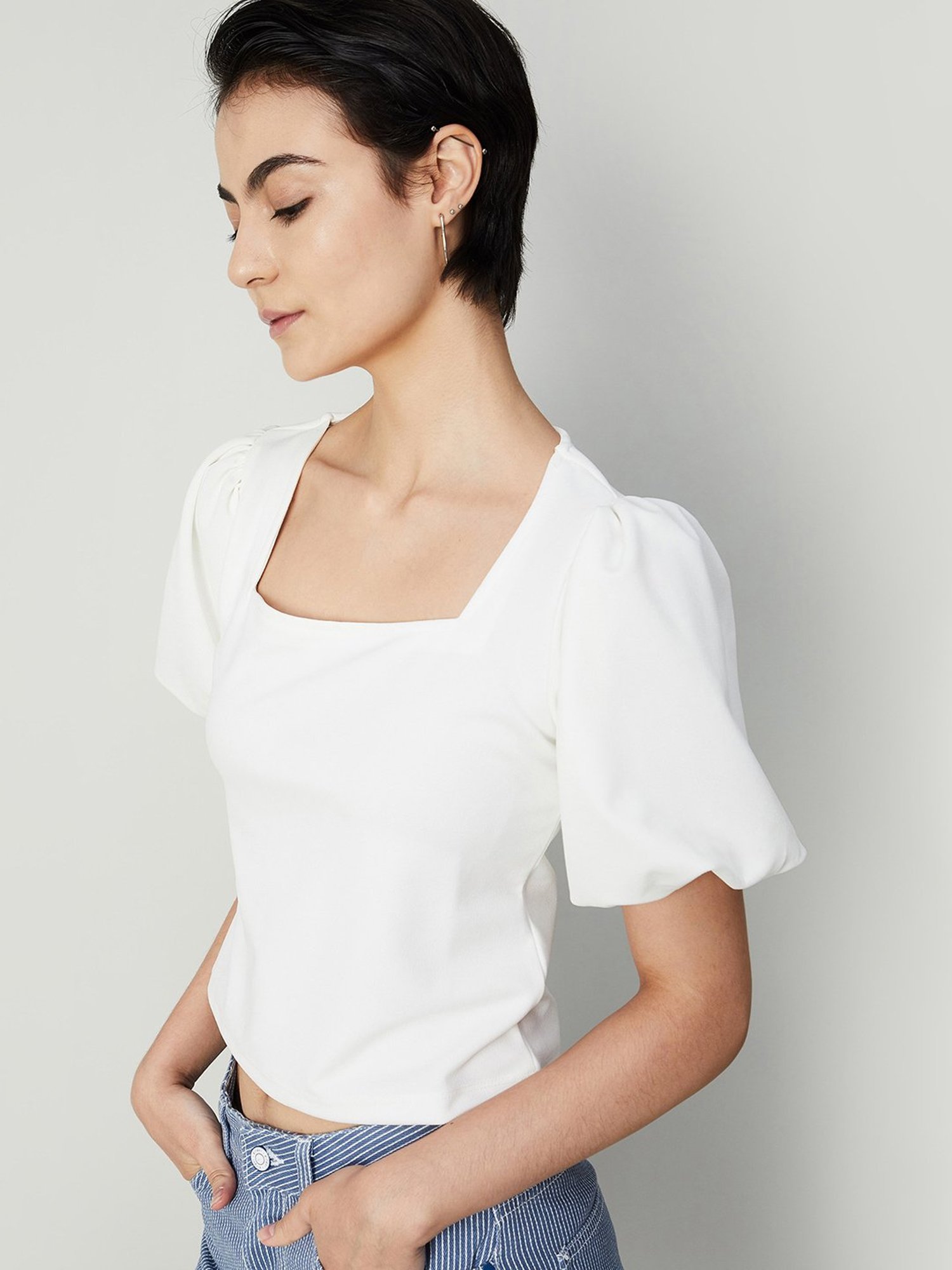 Ginger by Lifestyle White Regular Fit Crop Top
