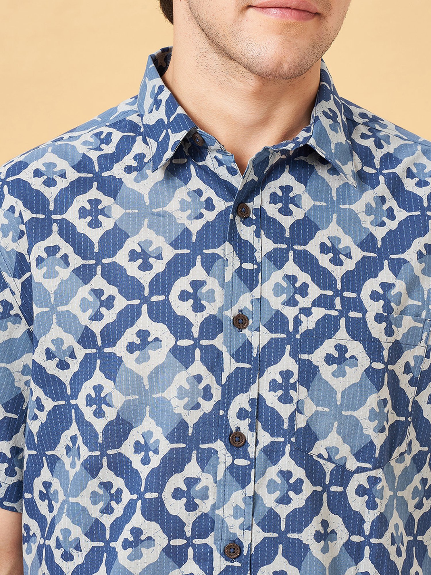 Indus Route by Pantaloons Dark Blue Regular Fit Printed Shirt