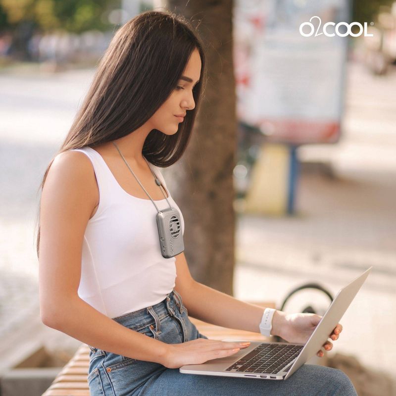 O2COOL Rechargeable Deluxe Necklace Fan with USB Cord Blue