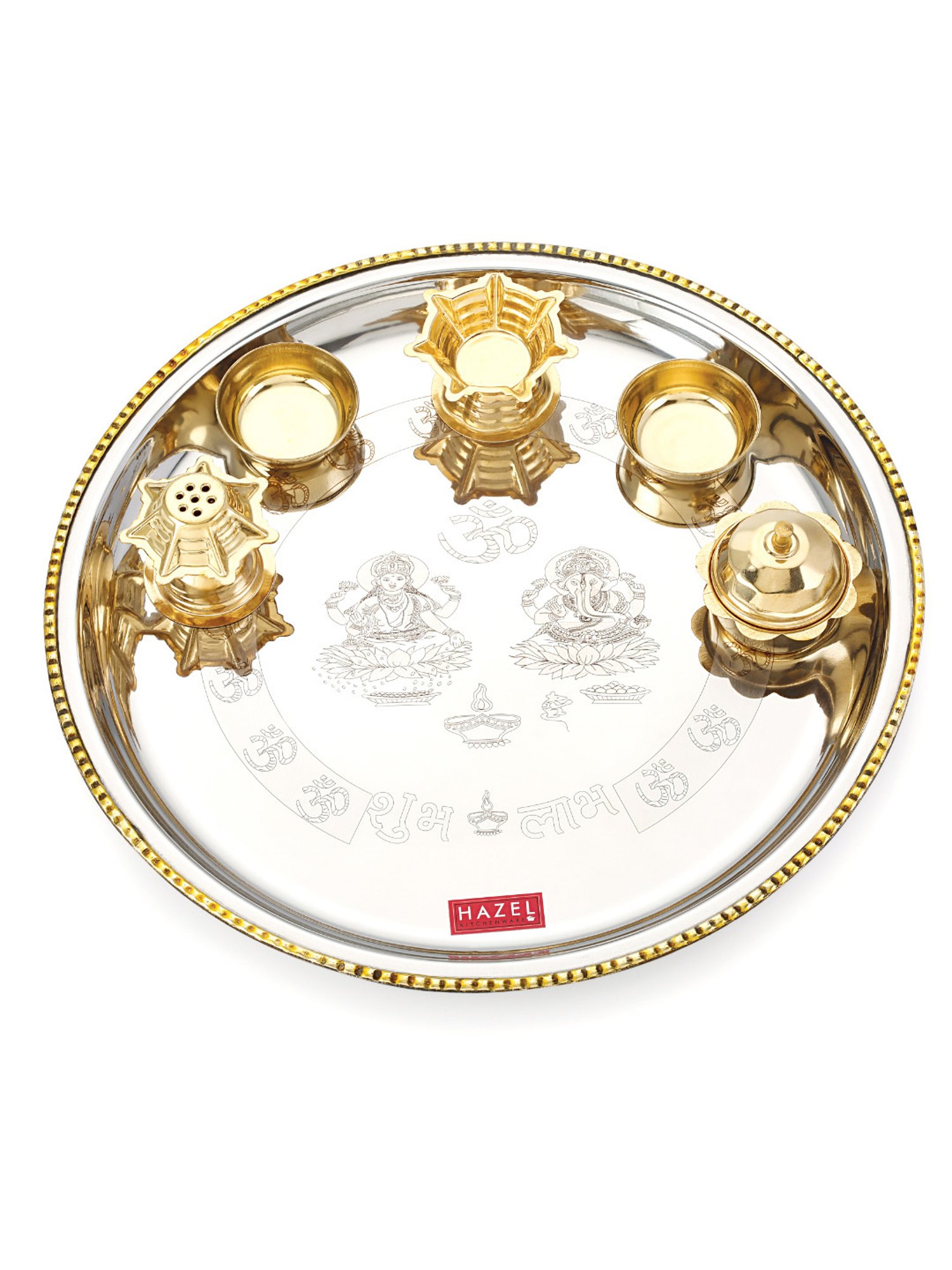 HAZEL 'Diva' Silver Stainless Steel Puja Thali Set with 1 Diya & 1 Bati