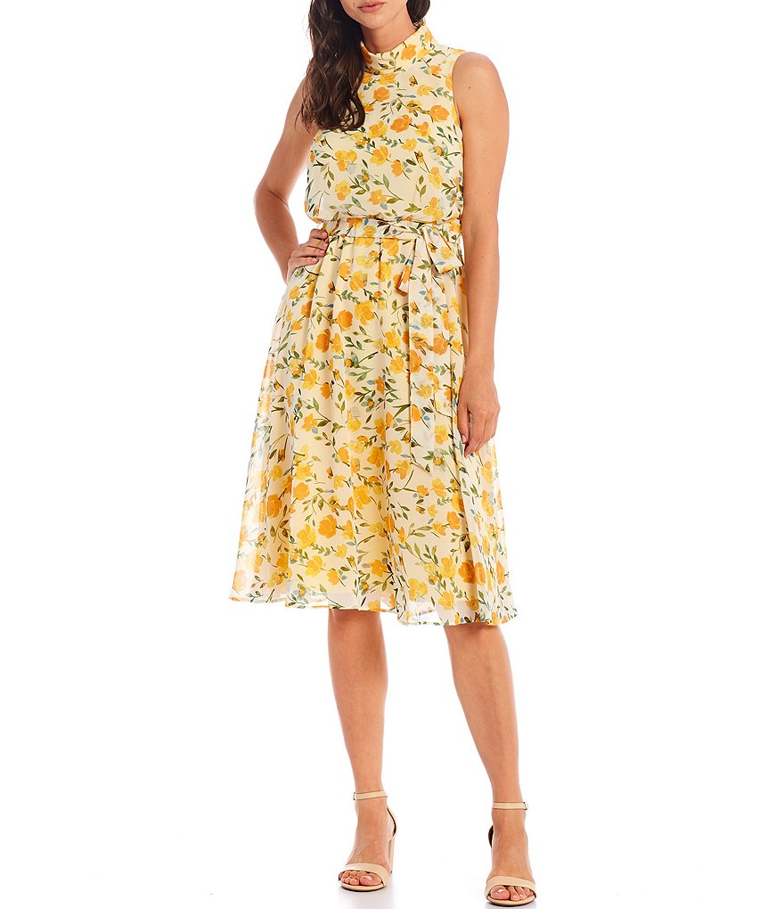 Multicolour Floral Print Split Neck Midi Dress