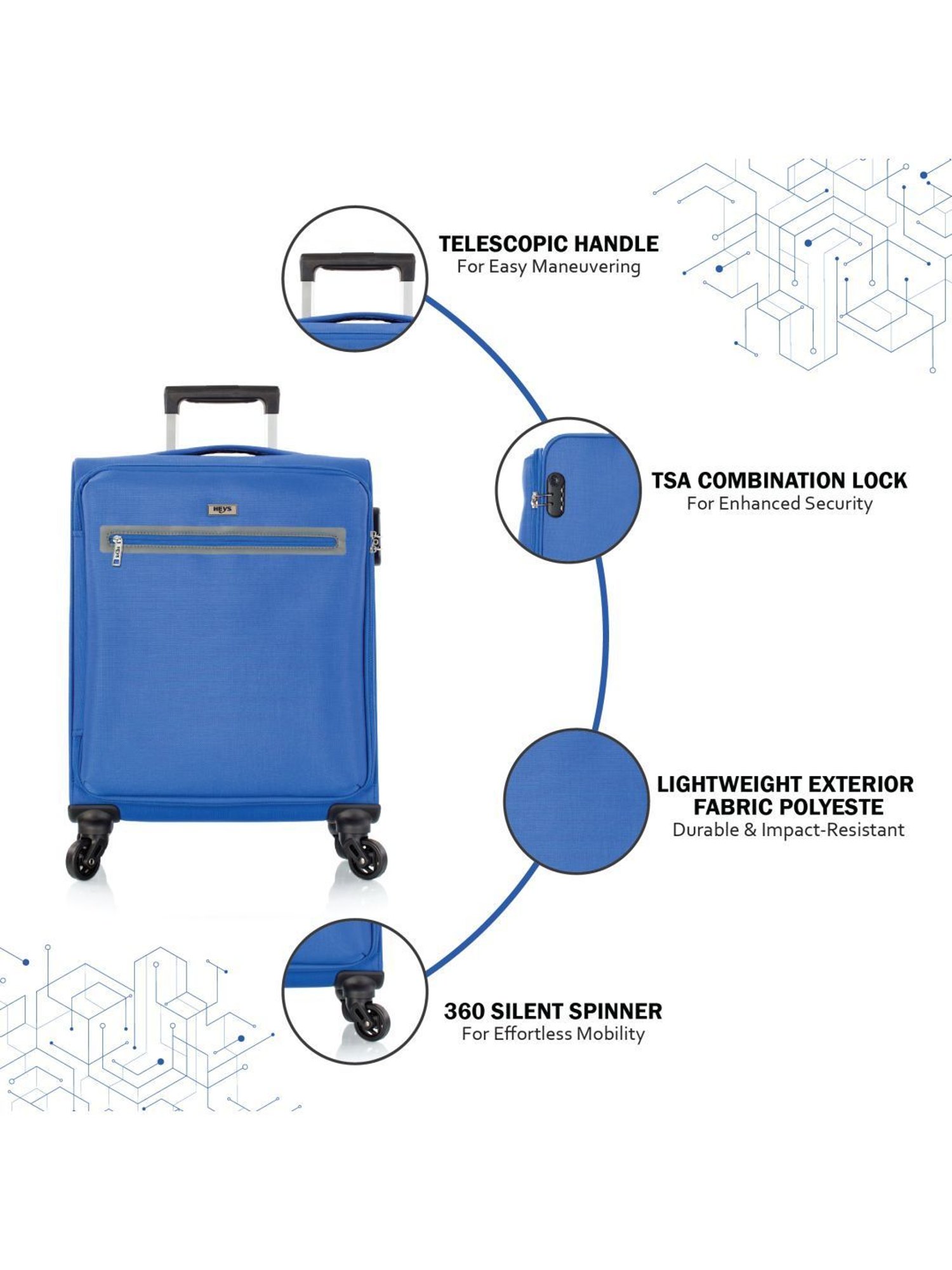 HEYS Xero G Blue Solid Soft Cabin Trolley Bag -21 cm