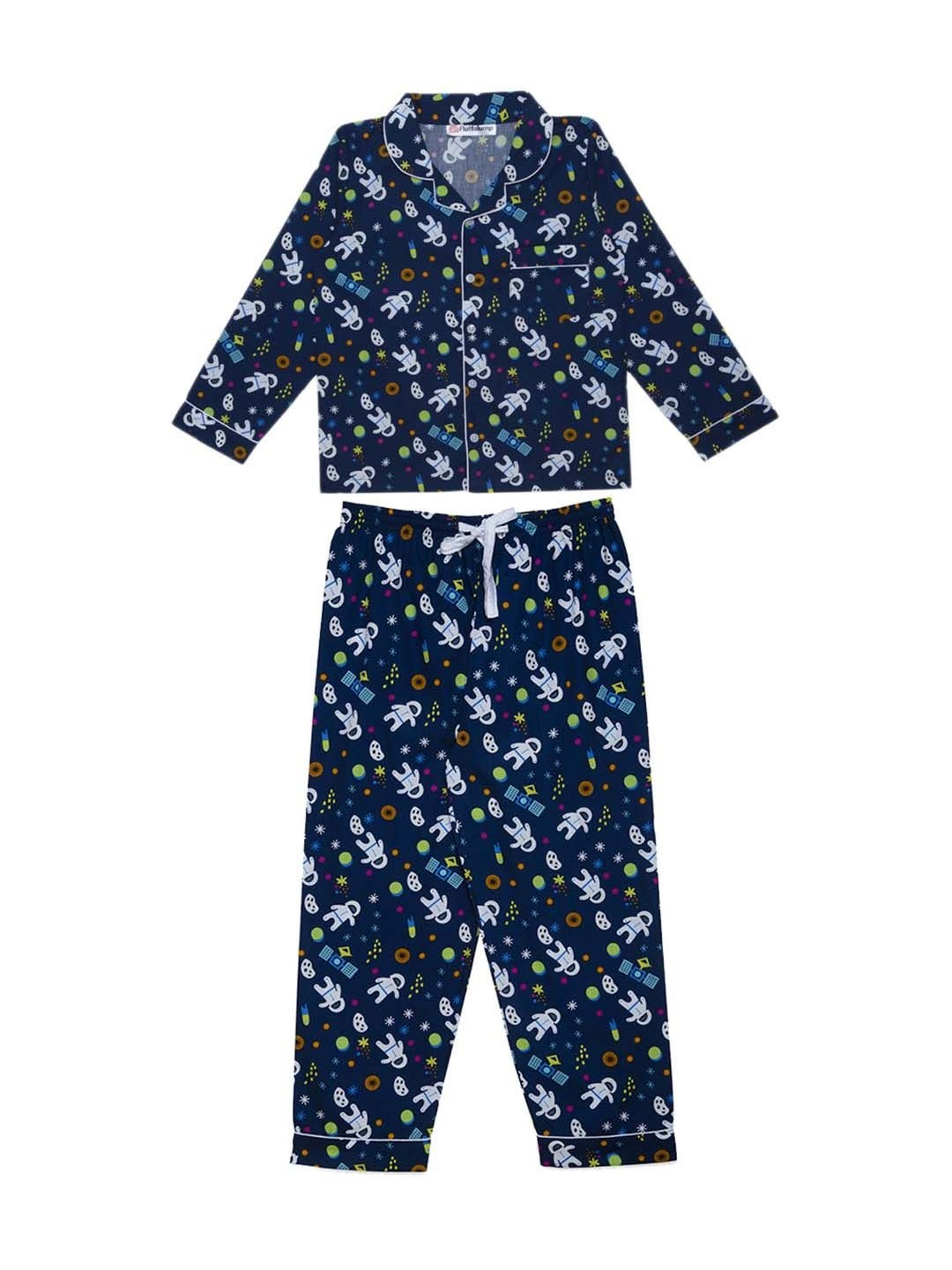 Fluffalump Boys Multicolor Cotton Printed Nightwear Top & Pants Set