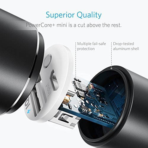 Power Bank, Premium Aluminum PowerCore+ mini, 3350mAh Lipstick-Sized Portable Charger (3rd Generation,  High Performance ), One of the Most Compact External Batteries, Powerful chargers -- New , Black