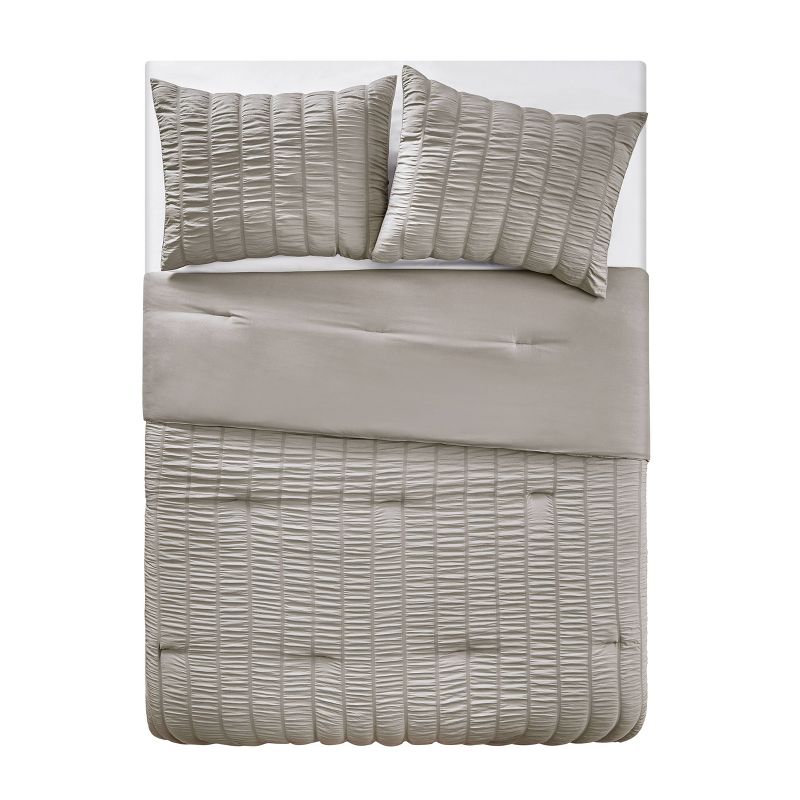 King 3pc Seersucker Stripe Comforter Set Taupe - Jade + Oake