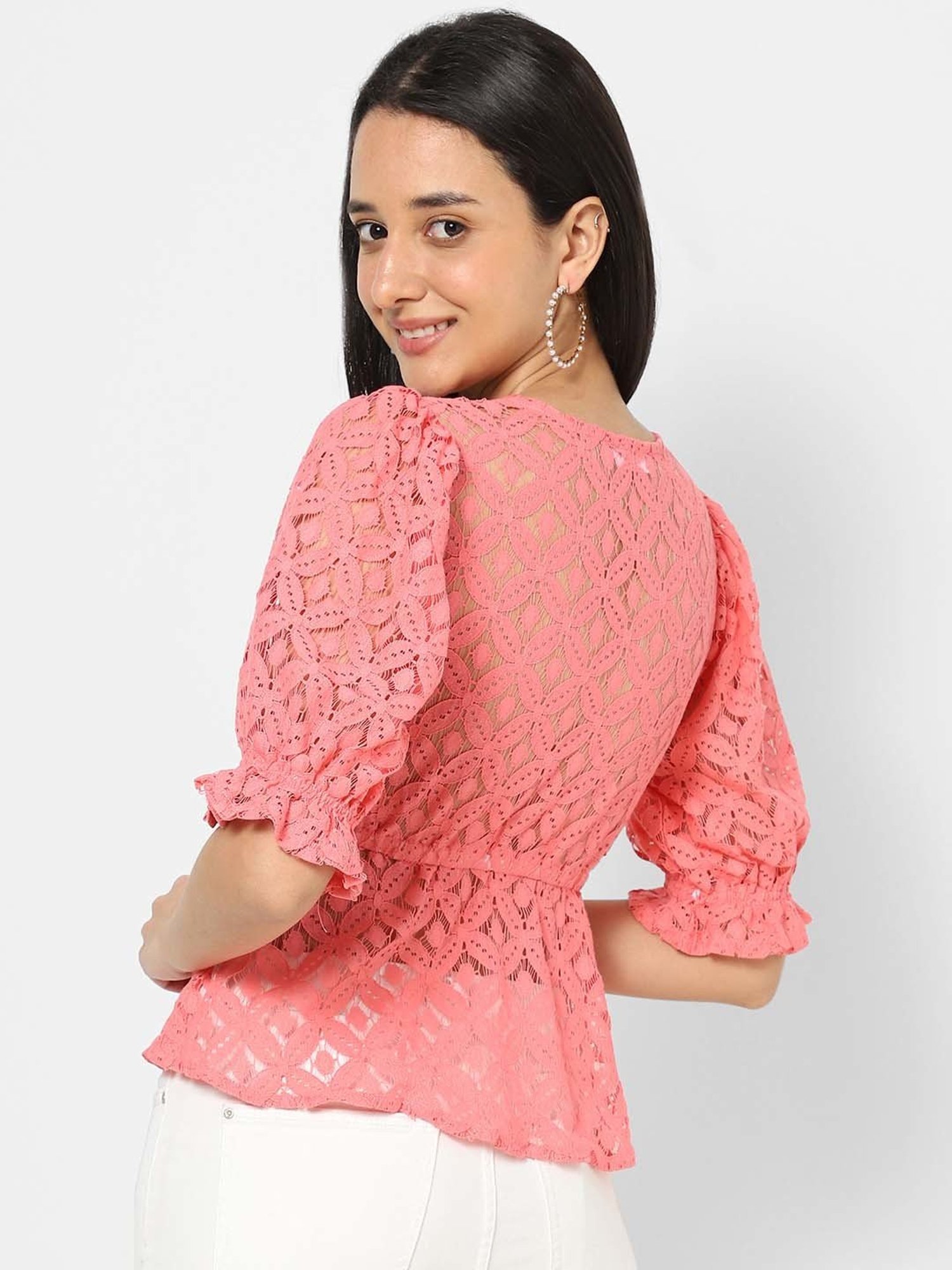 VASTRADO Peach Lace Work Top
