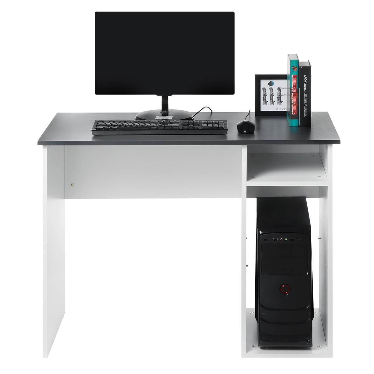 White Home Office Computer Desk Writing Table PC Laptop With Shelves Storage