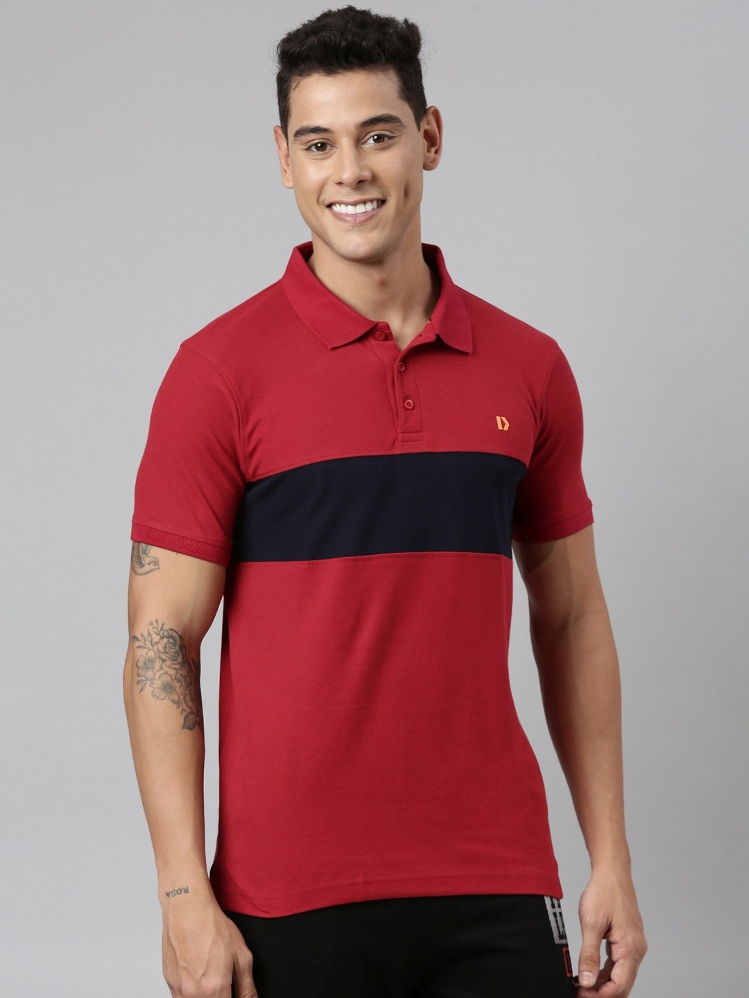 Dixcy Scott Maximus Red Cotton Regular Fit Colour Block Polo T-Shirt