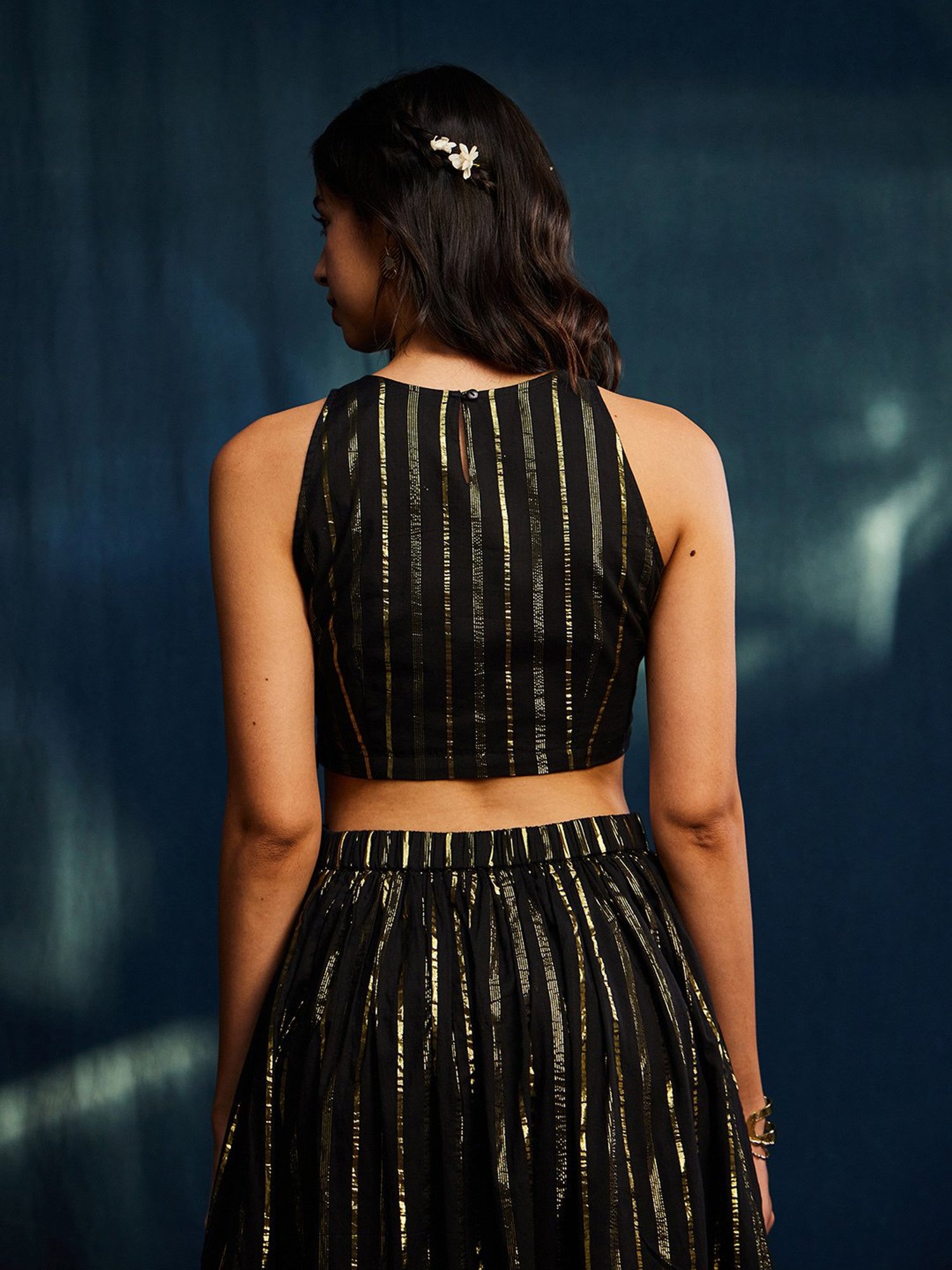 Pink Fort Black Cotton Striped Blouse